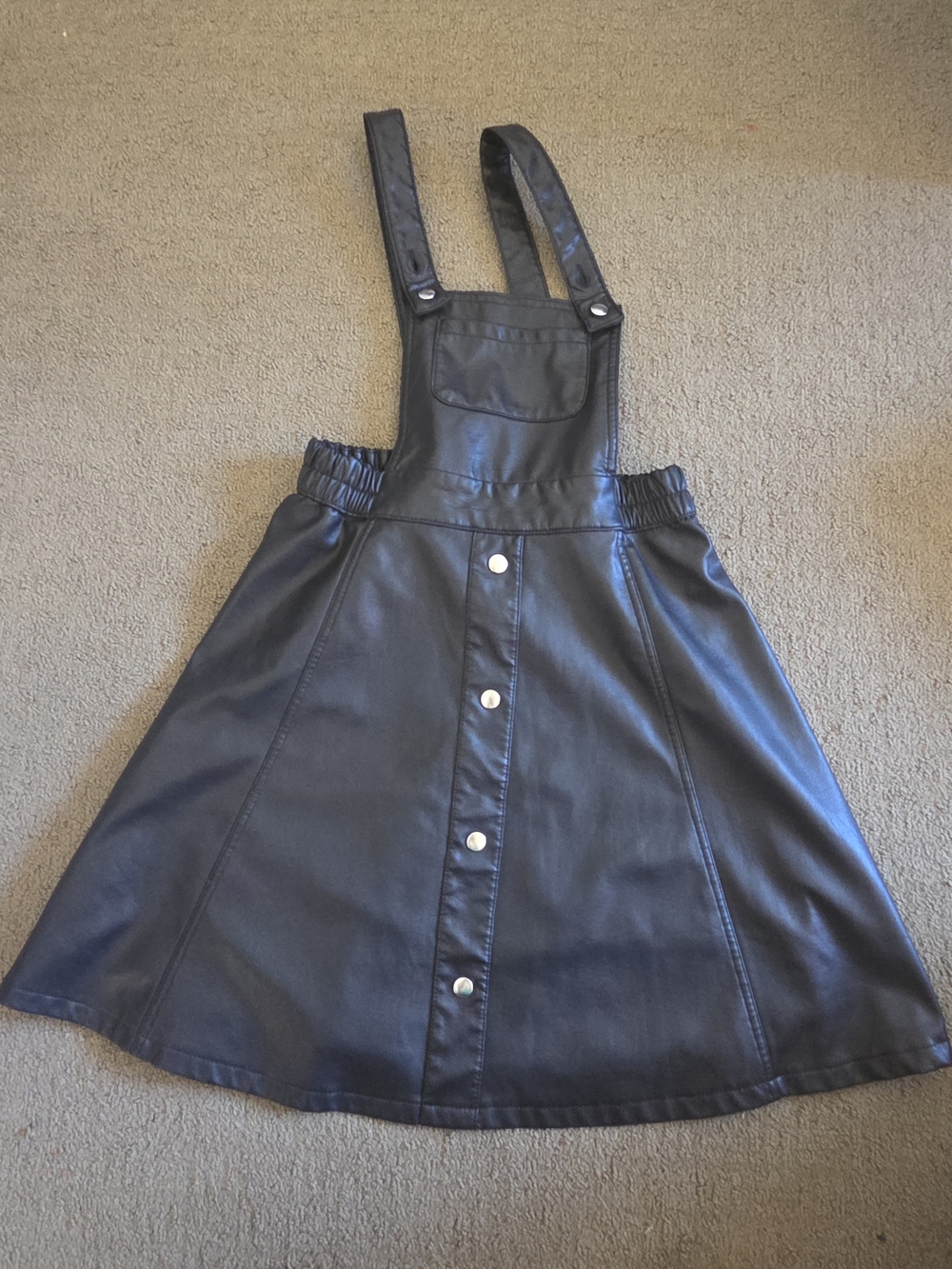 Black Faux Leather Pinafore Skirt for Girls